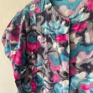 1980s Cotton Abstract Print Short Sleeve